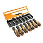 Open plastic organizer case for Tolsen 7pcs SAE nut driver set showing tool accessibility