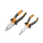 Tolsen combination pliers and long nose pliers featuring ergonomic black and yellow handles.