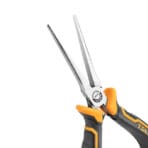 Close-up of Tolsen 6 inch mini needle nose pliers jaws, showing needle nose