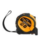 Straight front profile of Tolsen 5 meter measuring tape featuring the Industrial series label and thumb lock.