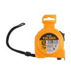 Straight front view of 5m 16ft Tolsen measuring tape with the black lanyard fully visible.