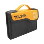 Durable black and yellow fabric storage case with handle for the Tolsen 17-piece precision tool kit.