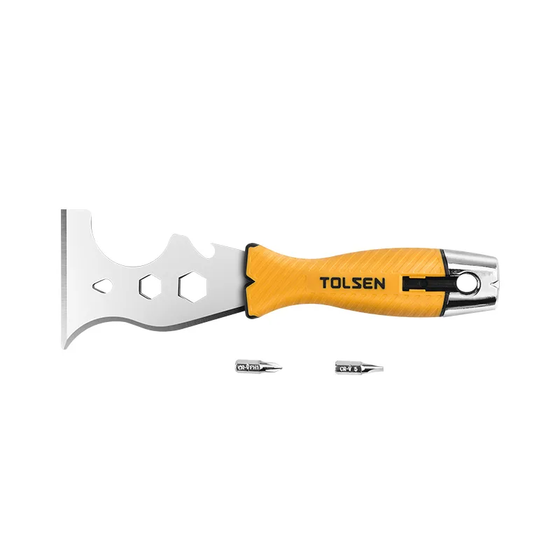 Tolsen 14-in-1 multi-tool putty knife with two screwdriver bits