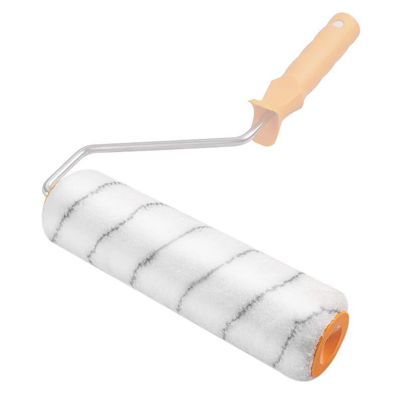 Tolsen 250mm polyamide roller cover mounted on a paint roller frame, ready for wall painting.