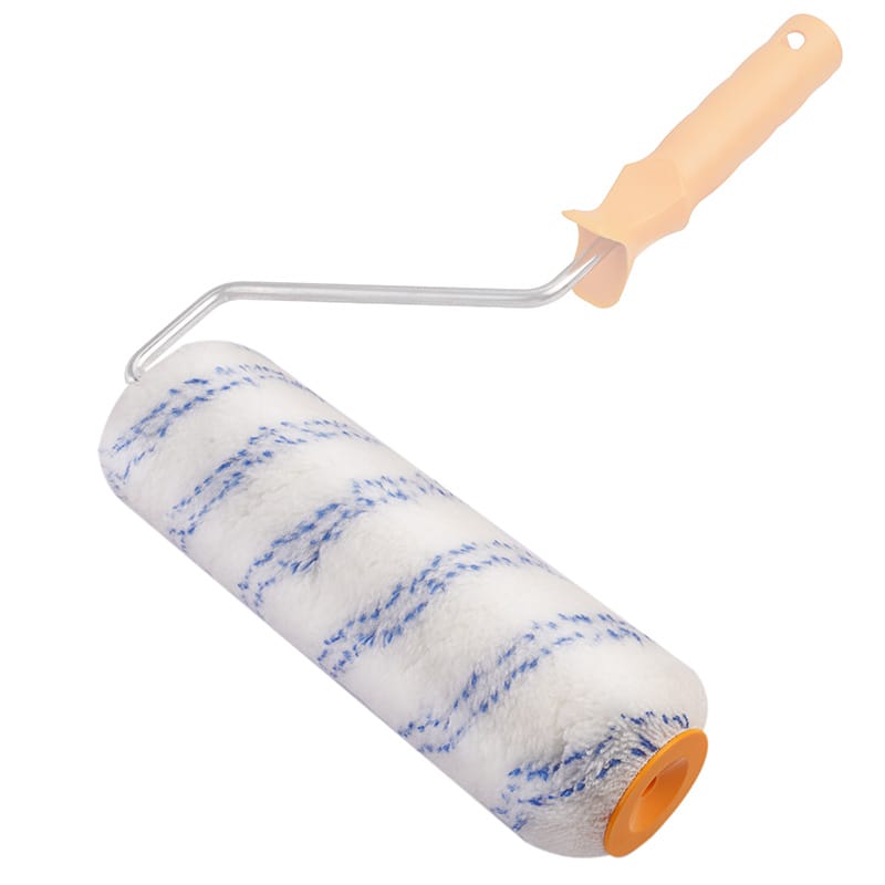 Tolsen 250mm Super Blue roller cover assembled on a handle, ready for heavy-duty painting tasks.