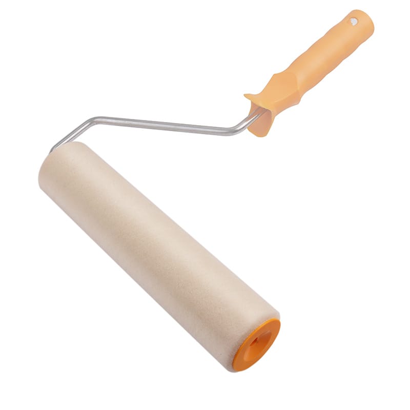 Assembled Tolsen 10-inch wool paint roller with handle suitable for painting large wall surfaces.