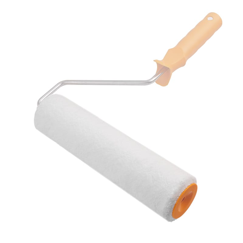 Tolsen 10-inch microfiber paint roller cover mounted on a metal frame with plastic handle.