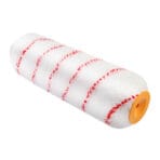 Full view of Tolsen 10-inch polyamide paint roller refill with red stripes and high-density fiber.