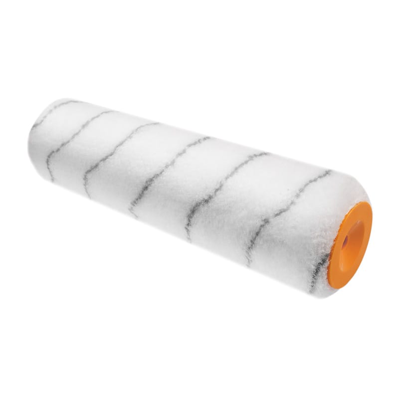 Full view of Tolsen 10-inch polyamide paint roller refill featuring cool grey stripes and solvent resistance.