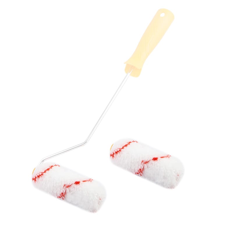 Tolsen 4-inch mini paint roller handle set displayed with two red-striped polyamide roller refills.