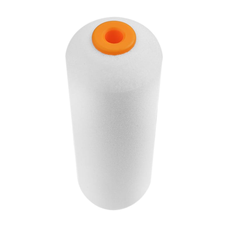 Close-up view of a Tolsen 4-inch sponge roller sleeve standing upright showing the orange core.