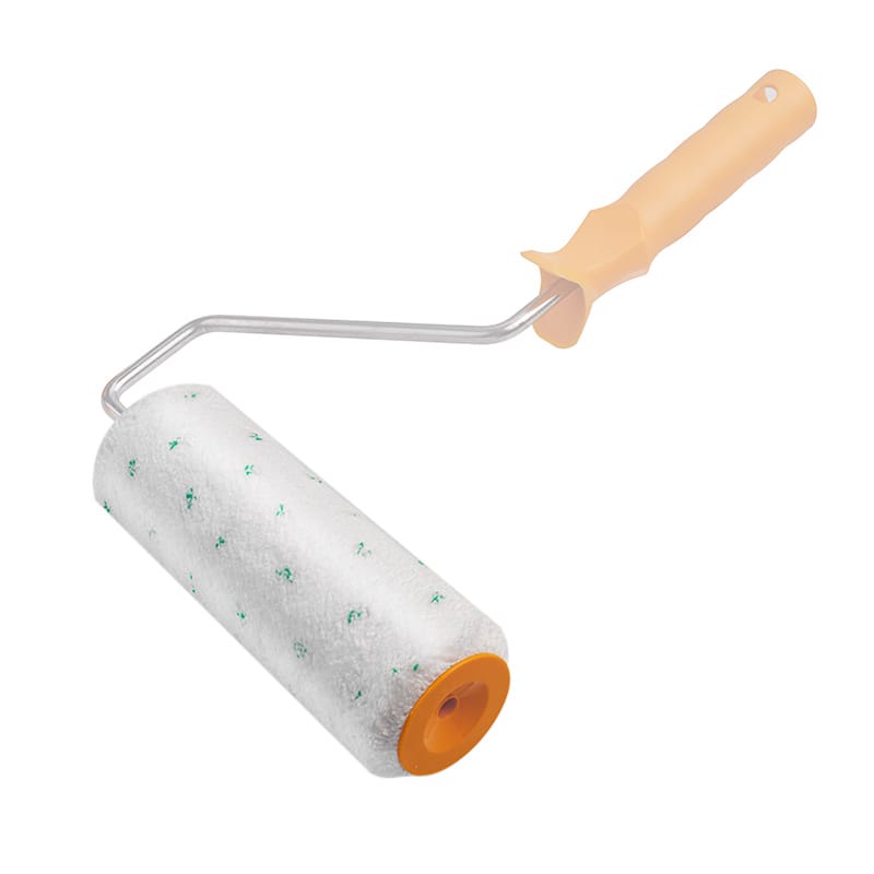 Tolsen 7-inch microfiber paint roller mounted on a frame handle ready for painting application.