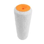 Close-up end view of Tolsen microfiber roller sleeve showing plush white texture and orange core.