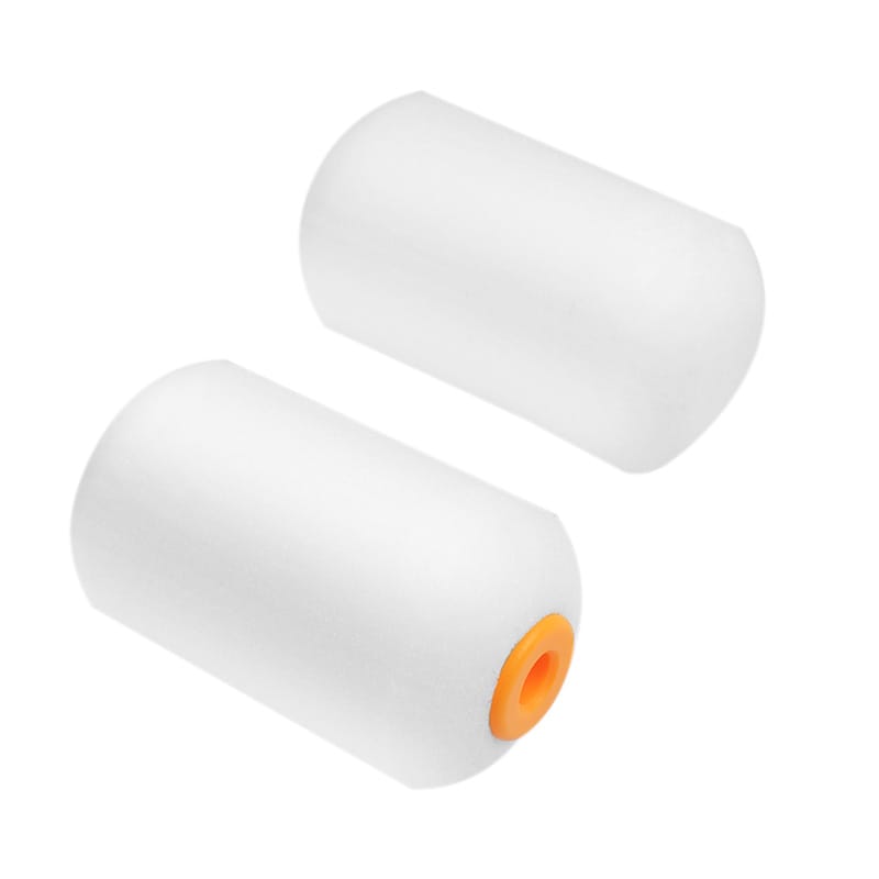 Pair of white Tolsen 2.5-inch sponge paint roller refills showing high-density foam texture.