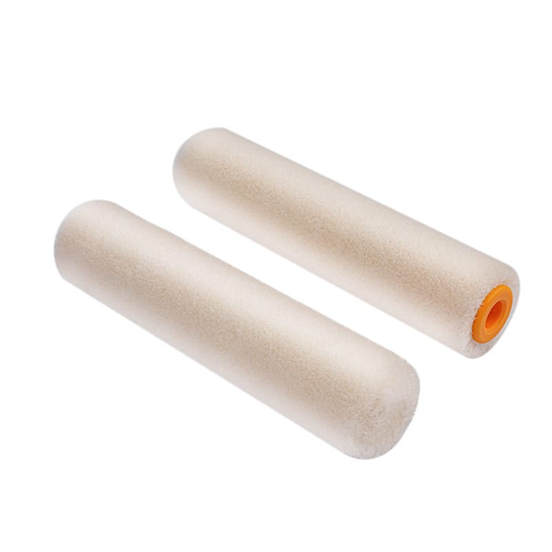 Pair of Tolsen 4-inch wool paint roller refills with orange cores showing smooth fabric texture.