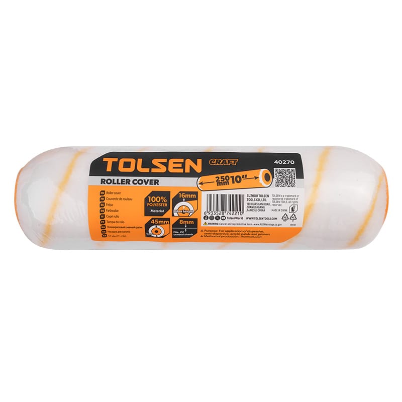 Package for Tolsen Craft 10-inch polyester roller cover, item 40270, for large surface painting.