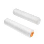 Pair of Tolsen 100mm short-pile microfiber mini rollers designed for semi-gloss or gloss coatings.