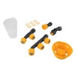Plastic irrigation accessories for TOLSEN 20V Cordless Backpack Sprayer, including spray nozzles, O-rings, and distribution hub