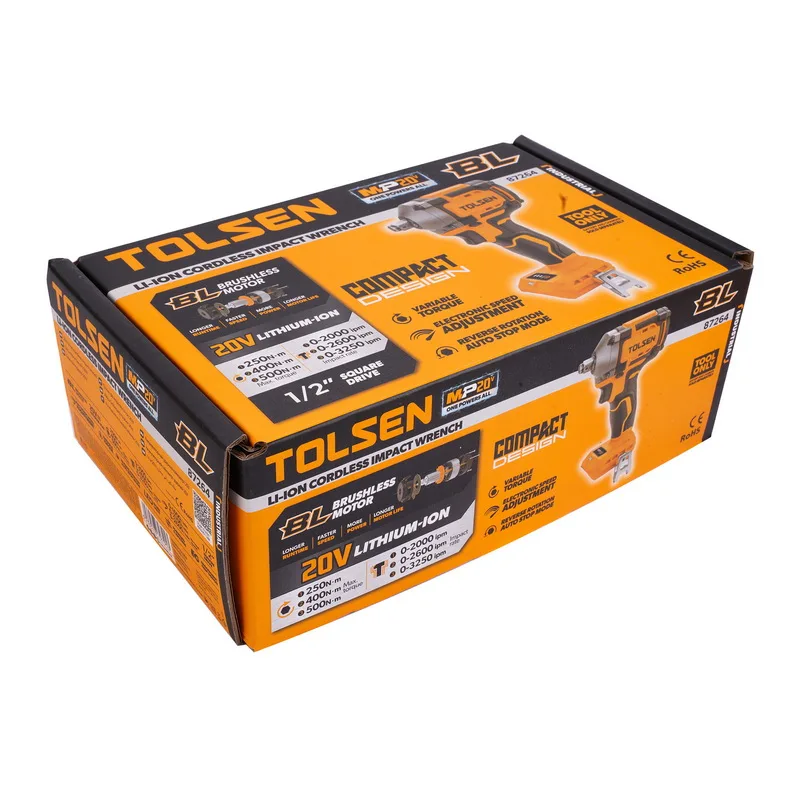 20V LI-ION BRUSHLESS CORDLESS IMPACT WRENCH (INDUSTRIAL) - TOLSEN