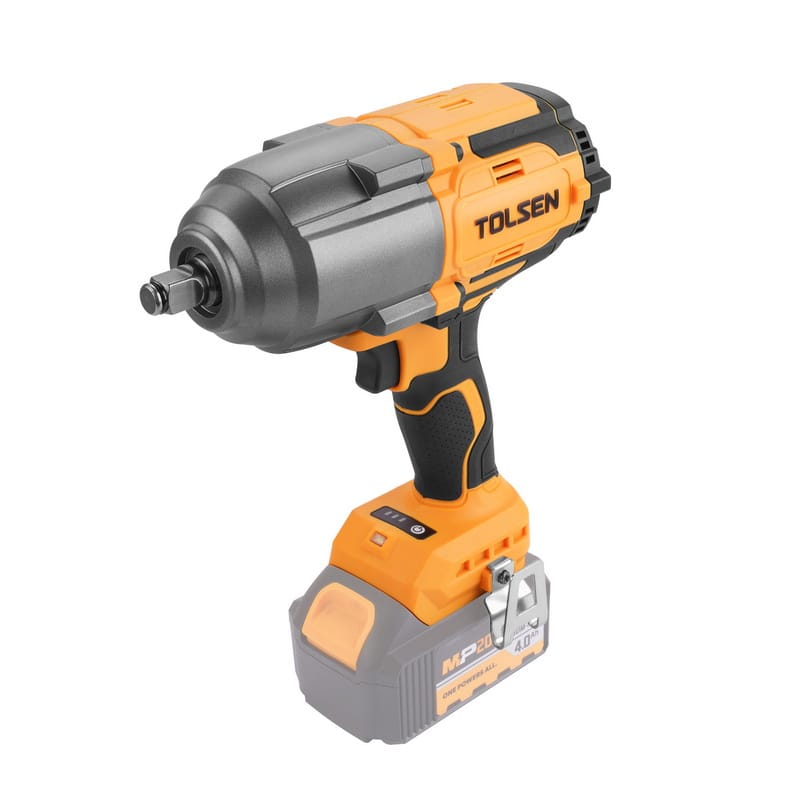 Tolsen 20V high torque brushless cordless impact wrench, three-quarter front view angle