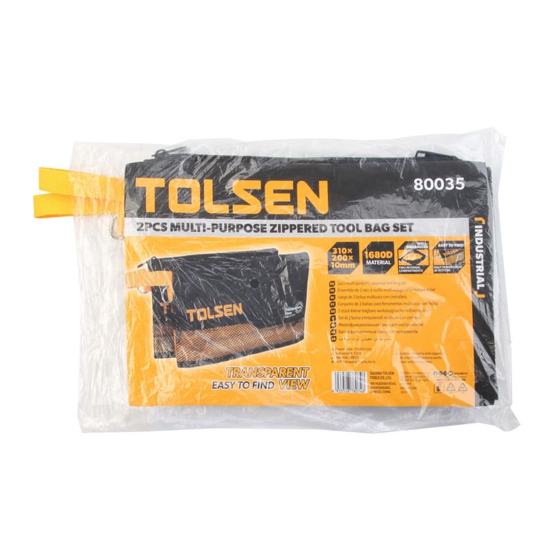 TOLSEN 2pcs multi-purpose zippered tool bag set in retail packaging