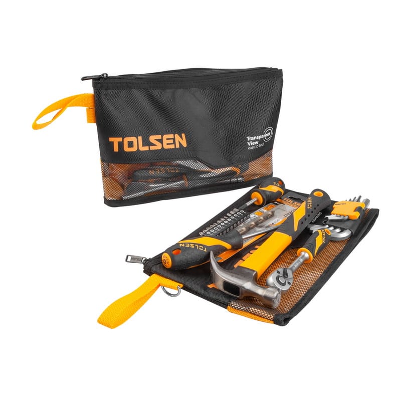 TOLSEN 2pcs multi-purpose zippered tool bag set with screwdrivers, hammer, wrench,and other hand tools