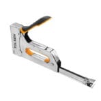 TOLSEN staple gun with bottom loading magazine slide open for easy refill of staples.
