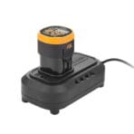 TOLSEN 16V battery pack mounted on the charger illustrating the charging connection.