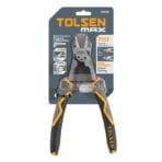 TOLSEN MAX Series 8-inch Multi-Function Diagonal Cutting Pliers in retail packaging highlighting 7-in-1 features.