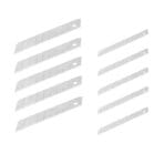 Set of spare Tolsen SK5 replacement blades, including five 18mm blades and five 9mm blades for continuous cutting performance.