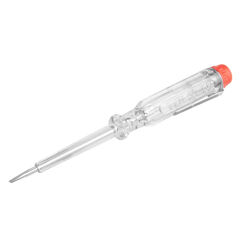 Clear plastic Tolsen voltage tester pen (test pencil) included in the 6-piece electrician tool set.