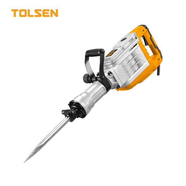 Tolsen 13A Industrial Demolition Hammer (Model 79718), featuring a silver metal housing, yellow handle, and hex chuck system.