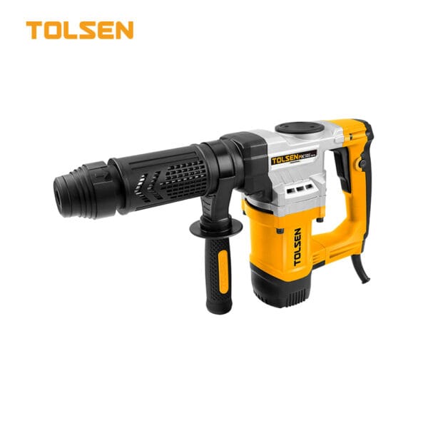 Tolsen 9A Demolition Hammer, L-shaped yellow body, and HEX chuck system.