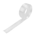 Angled view of an unrolled roll of TOLSEN clear double sided nano tape, showing its transparent and flexible gel material.