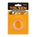 TOLSEN Double Sided Nano Tape (2m length, 1.9cm width) in retail packaging, highlighting washable, reusable, and no-residue features.