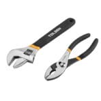 Adjustable wrench and slip-joint pliers featuring comfortable black and orange grips from the TOLSEN 47-piece tool kit.