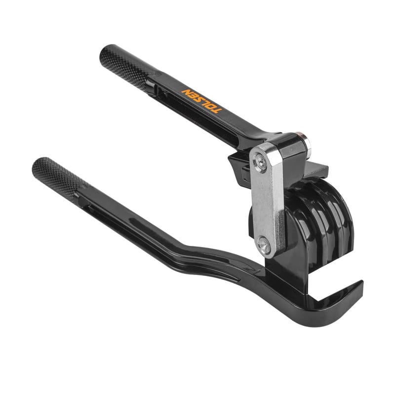 Back angled view of the TOLSEN tubing bender, illustrating the heavy-duty aluminum alloy linkage and back handle design.