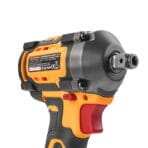 Close-up detail of the 1/2-inch square drive anvil on the TOLSEN impact wrench, featuring the unique hollow shaft design with a built-in magnet to hold screwdriver bits.