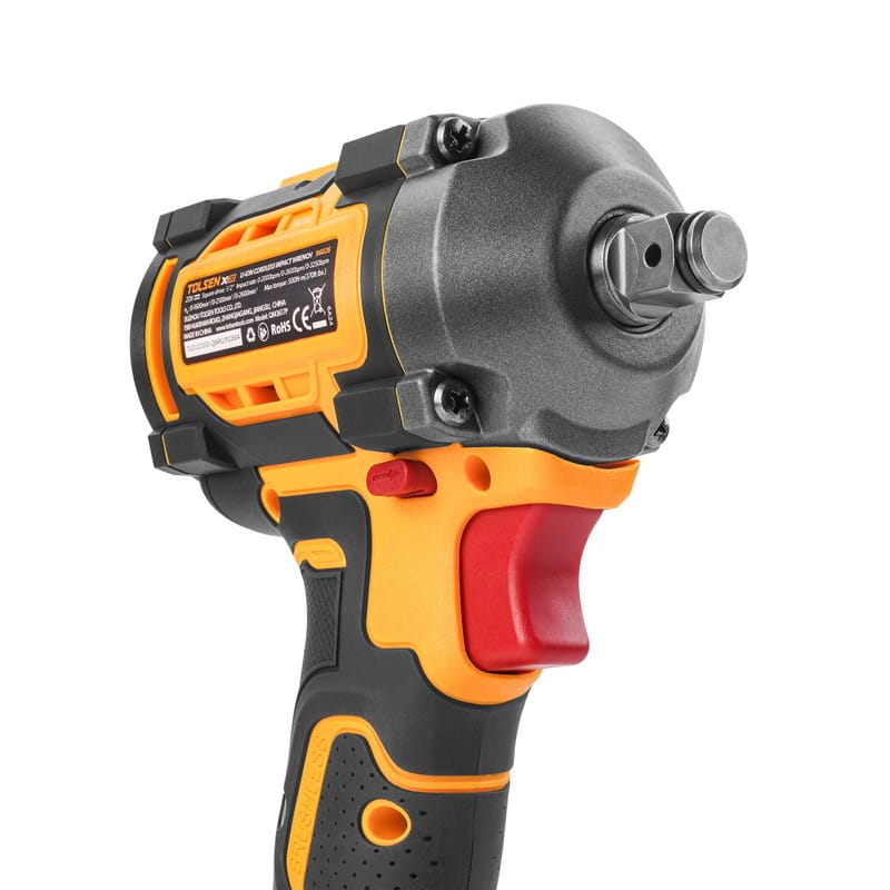 Close-up view of the solid 1/2-inch square drive anvil on the TOLSEN 500Nm impact wrench, designed for heavy-duty socket applications.