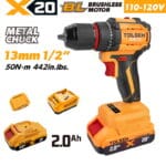 TOLSEN 20V X20 Brushless Cordless Drill 50Nm Kit with 2Ah Battery for 110-120v market.