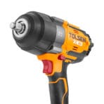 TOLSEN 20V Brushless 1/2" Square Drive Impact Wrench Nose Close-Up Showing 1000 N·m Metal Gear Housing