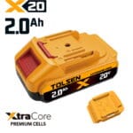 Tolsen 20V X20 2.0Ah lithium-ion battery pack with XtraCore premium cells.
