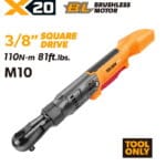 Tolsen 20V X20 brushless cordless 3/8 inch square drive ratchet wrench tool only delivering 110Nm torque