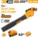 Tolsen 20V X20 brushless cordless blower kit with 4.0Ah lithium-ion battery and charger for 110-120v market.