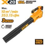 Tolsen 20V X20 brushless cordless blower tool only with 3-speed control and 353 CFM air volume
