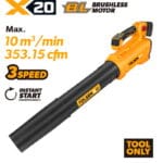 Tolsen 20V X20 brushless cordless blower tool only with 3-speed control and 353 CFM air volume