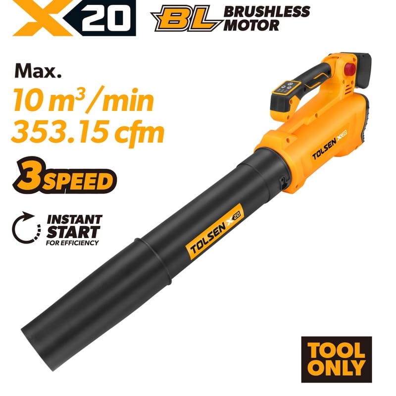 Tolsen 20V X20 brushless cordless blower tool only with 3-speed control and 353 CFM air volume