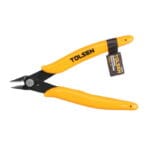 Single TOLSEN 5-inch diagonal flush cutter with yellow PVC handles and the original retail hang tag attached.