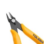Close-up side profile of the TOLSEN 5-inch flush cutter head, highlighting the flat ground edge designed for clean and close cuts.