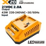 Tolsen X20 2-Amp 43W fast battery charger with LED power indicator 220-240V